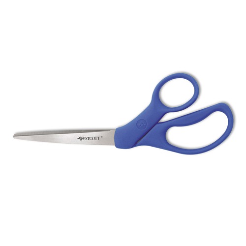 Office Jansan | Westcott 43218 8 in. Long 3.5 in. Cut Length Preferred Line Stainless Steel Scissors - Offset Blue Handle image number 0