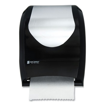 San Jamar T1370BKSS 16.75 in. x 10 in. x 12.5 in. Tear-N-Dry Touchless Roll Towel Dispenser - Black/Silver