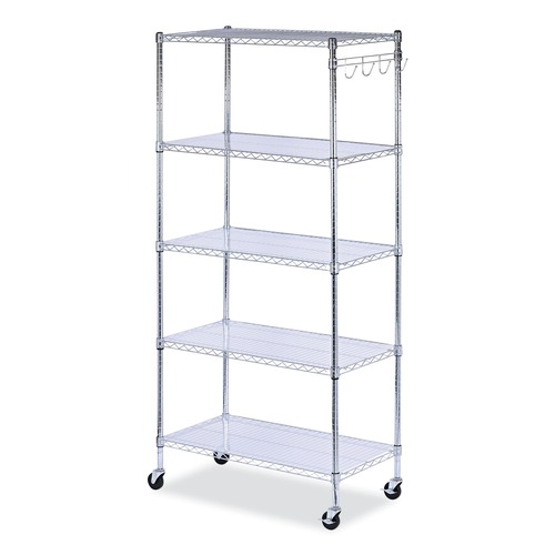 Labor Day Sale! Save $30 off $199! | Alera SW653618SR 36 in. x 18 in. x 72 in. Five-Shelf Wire Shelving Kit with Casters and Shelf Liners - Silver image number 0