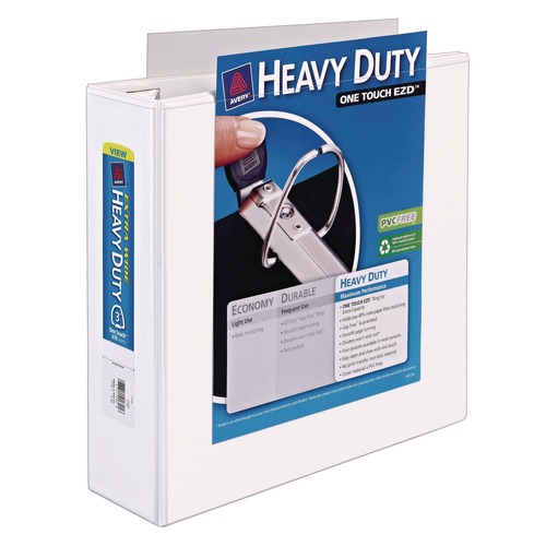 Office Jansan | Avery 01321 11 in. x 8.5 in. 3 Ring 3 in. Capacity One Touch EZD Rings and Extra-Wide Cover Heavy-Duty View Binder with DuraHinge - White image number 0
