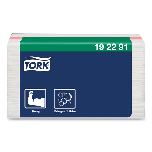 Paper Towels and Napkins | Tork 192291 11.75 in. x 14.75 in. 1-Ply Small Pack Foodservice Cloth - Unscented/White/Red Stripe (4/Carton) image number 0