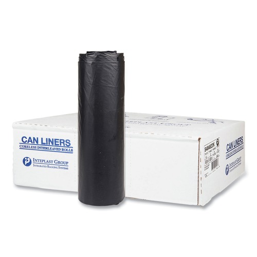 Trash Bags | Inteplast Group S404822K 45 gal. 22 microns 40 in. x 48 in. High-Density Interleaved Commercial Can Liners - Black (25 Bags/Roll, 6 Rolls/Carton) image number 0