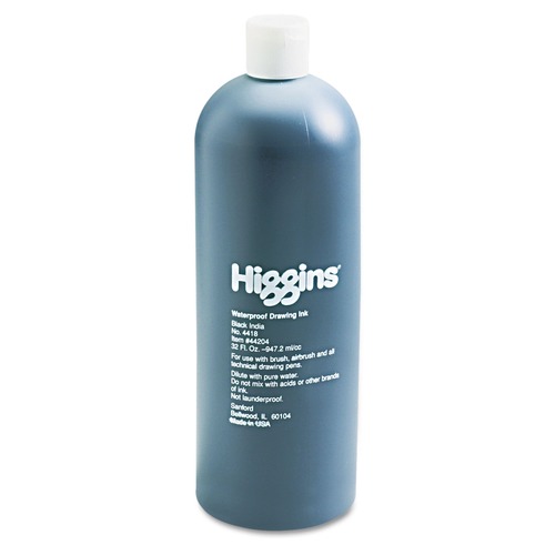  | Higgins 44204 32 oz. Bottle Waterproof Pigmented Drawing Ink - Black image number 0