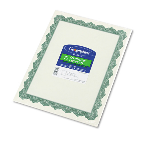 Office Jansan | Geographics 39452 8.5 x 11 Parchment Paper Certificates - Optima Green/White Border (25/Pack) image number 0