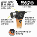 Klein Tools 832-26 26 oz. Lineman's Claw Milled Hammer image number 1