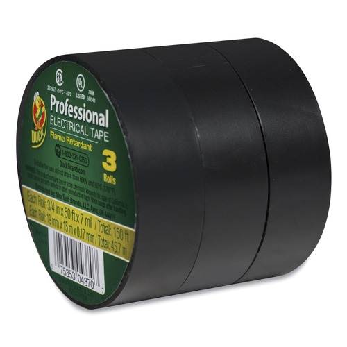 Tapes & Adhesives | Duck 299004 0.75 in. x 50 ft. 1 in. Core Pro Electrical Tape - Black (3/Pack) image number 0