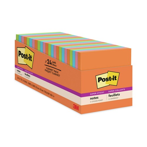 Office Jansan | Post-it Notes Super Sticky 654-24SSAU-CP 3 in. x 3 in. Pads in Energy Boost Collection Colors (24 Pads/Pack) image number 0