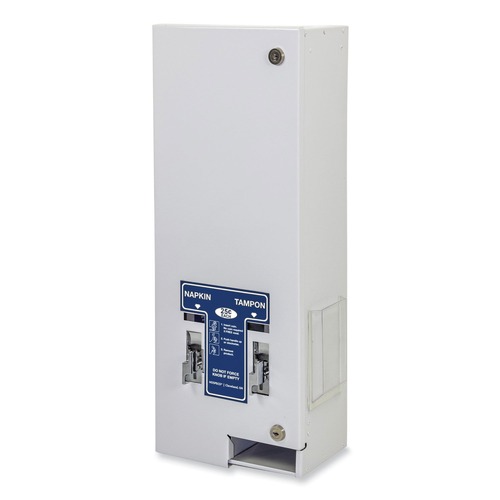 Paper Towels and Napkins | HOSPECO D1-25 10 in. x 6-1/2 in. x 26-1/4 in. Coin Metal Dual Sanitary Napkin/tampon Dispenser - White image number 0