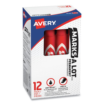 Avery Broad Chisel Tip Regular Desk-Style MARKS A LOT Permanent Marker - Red (1-Dozen)