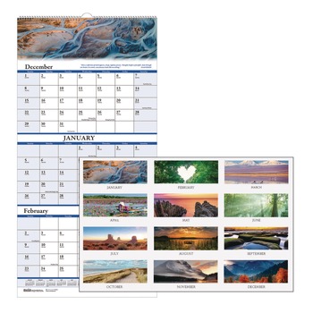 House of Doolittle 14-Month: Dec 2025 to Jan 2027 8 in. x 17 in. Scenic Photography Earthscapes Recycled 3-Month Vertical Wall Calendar - White Sheets