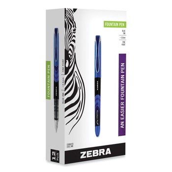 Zebra Fine 0.6 mm Fountain Pen - Blue Ink, Black/Blue Barrel (1 Dozen)