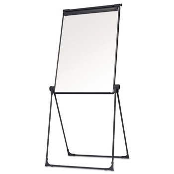 MasterVision 28.5 in. x 37.5 in. Folds-to-a-Table Melamine Easel - White Surface/Black Steel Frame