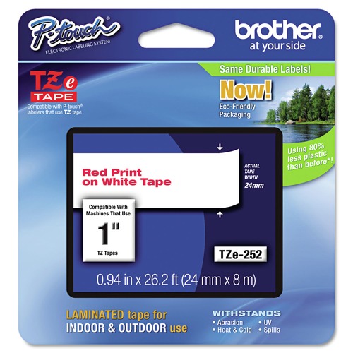 Bulk Savings Pricing 2 | Brother P-Touch TZE252 0.94 in. x 26.2 ft. TZe Standard Adhesive Laminated Labeling Tape - Red on White image number 0