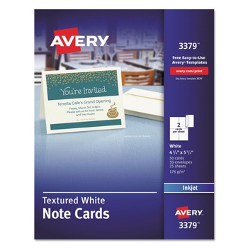 Avery 65 lbs. 4.25 in. x 5.5 in. Note Cards with Matching Envelopes for Inkjet Printers - Textured Uncoated White (50 Cards, 2 Cards/Sheet, 25 Sheets/Box)