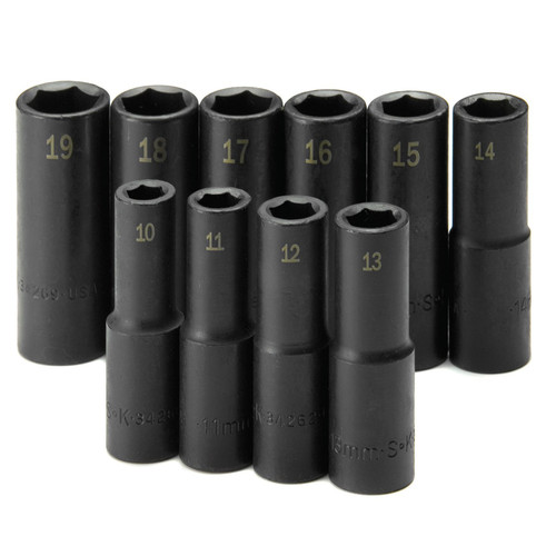 Sockets | SK Hand Tool 4033 10-Piece 1/2 in. Drive 6-Point Deep Well Metric Impact Socket Set image number 0