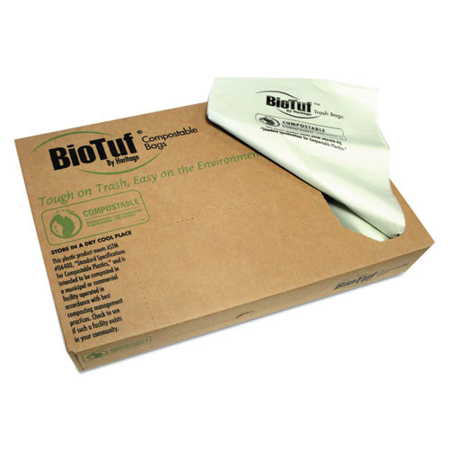 Trash Bags | Heritage Y6039SE R01 BioTuf Compostable 30 Gallon 30 in. x 39 in. Can Liners - Green (125-Piece/Carton) image number 0