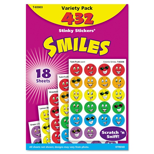 Office & Office Supplies | TREND T83903 Smiles Stinky Stickers Variety Pack - Assorted Colors (432/Pack) image number 0