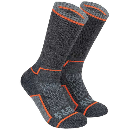 Footwear | Klein Tools 60508 1 Pair Performance Thermal Socks - Large, Dark Gray/Light Gray/Orange image number 0