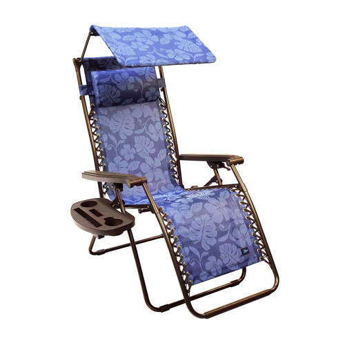 Outdoor Living | Bliss Hammock GFC-465BF 300 lbs. Capacity 26 in. Zero Gravity Chair with Adjustable Canopy - Blue Flowers image number 0