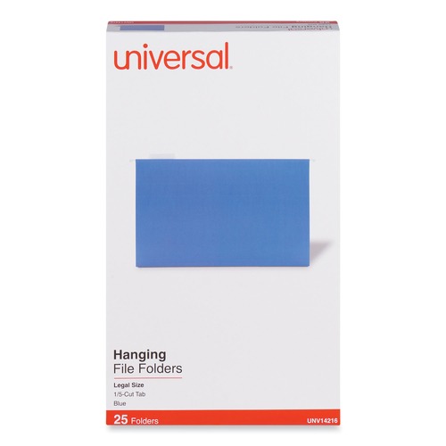  | Universal UNV14216 1/5-Cut Tab, Deluxe Bright Color Hanging File Folders - Legal Size, Blue (25/Box) image number 0