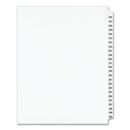 Office Jansan | Avery 01339 11 in. x 8.5 in. 25-Tab 226 to 250 Avery Style Preprinted Legal Exhibit Side Tab Index Dividers - White (1-Set) image number 0