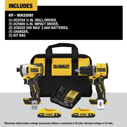Dewalt DCK225D2 20V MAX ATOMIC Brushless Compact Lithium Ion 1 2