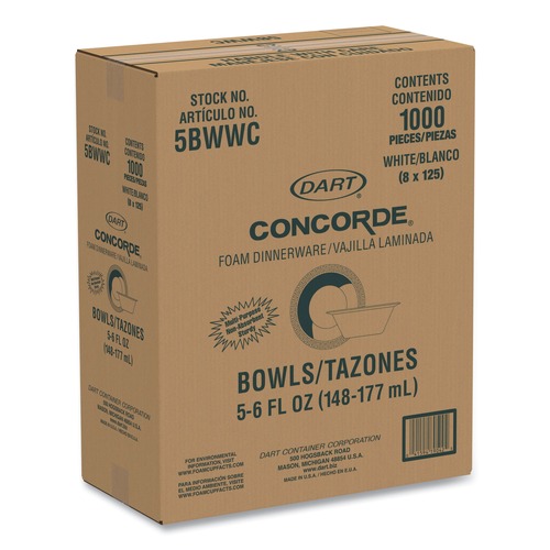 Just Launched | Dart 5BWWC 6 oz. Non-Laminated Foam Dinnerware Bowl - White (125/Pack, 8 Packs/Carton) image number 0