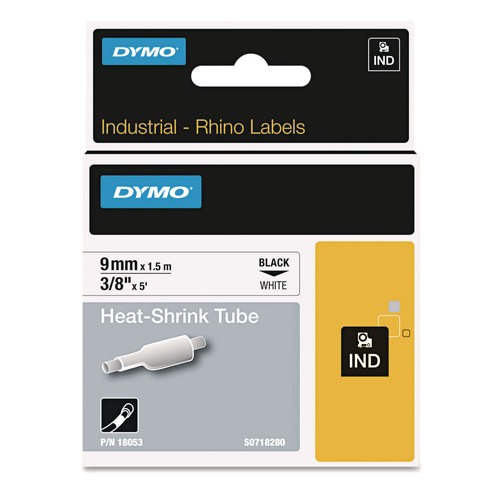 Office Jansan | DYMO 18053 Rhino 0.37 in. x 5 ft. Heat Shrink Tube Industrial Label Tape - White/Black image number 0