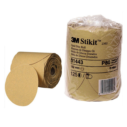 3M 1443 6 in. P80 Stikit Gold Sanding Discs (125-Pack) image number 0