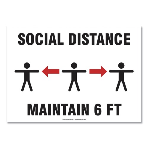Floor Signs | GN1 MGNF546VPESP 14 in. x 10 in. Wall 3-Human/Arrows Social Distance Signs - White (10/Pack) image number 0