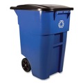 Trash & Waste Bins | Rubbermaid Commercial FG9W2773BLUE Brute 50-Gallon Square Recycling Rollout Container - Blue image number 2