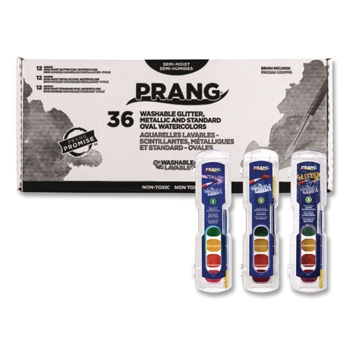 Labor Day Sale! Save $30 off $199! | Prang X80519 Semi-Moist Washable Watercolor Classic, Glitter, and Metallic Master Pack - Assorted (36-Sets) image number 0
