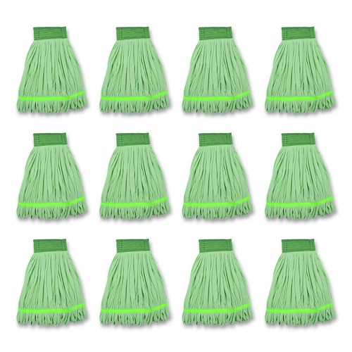 Mops | Boardwalk BWKMWTMGCT Microfiber Looped-End Wet Mop Heads - Medium, Green (12/Carton) image number 0