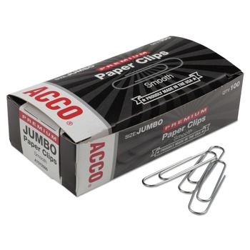 ACCO Jumbo Smooth Premium Heavy-Gauge Wire Paper Clips - Silver (1000/Pack)