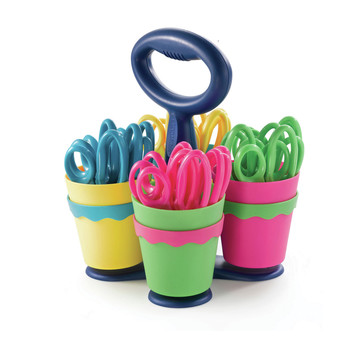 Westcott 5 in. Long 2 in. Cut Length Scissor Caddy with Kids' Scissors - Straight Assorted Color Handles