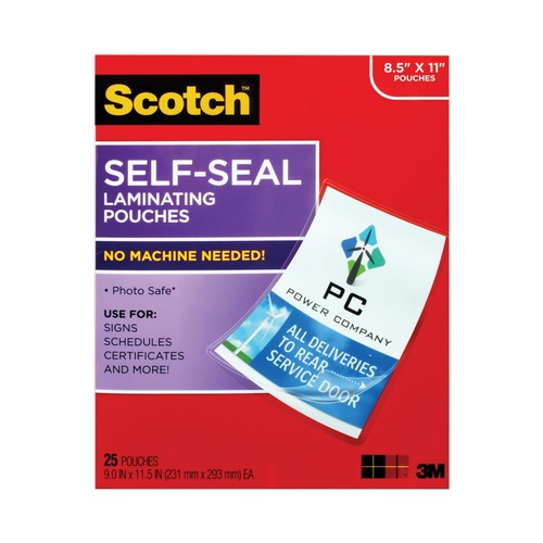 Bulk Savings Pricing 2 | Scotch LS854-25G-WM 9 in. x 11.5 in. 9.5 mil. Self-Sealing Laminating Pouches - Gloss Clear (25/Pack) image number 0