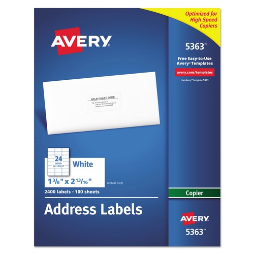  | Avery 05363 1-3/8 in. x 2-13/16 in. Address Labels for Copiers - White (24-Piece/Sheet, 100 Sheets/Box) image number 0