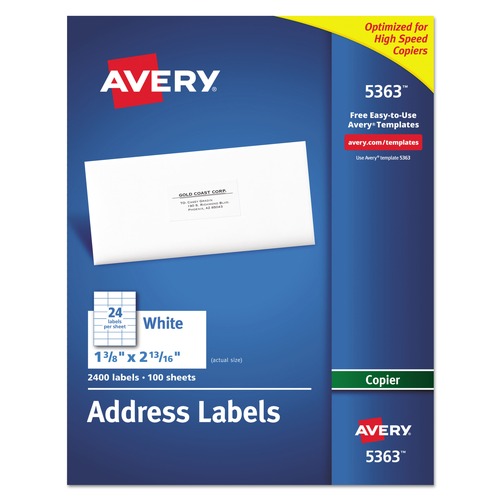 Office Jansan | Avery 05363 1.38 in. x 2.81 in. Copier Mailing Labels - White (24/Sheet, 100 Sheets/Box) image number 0