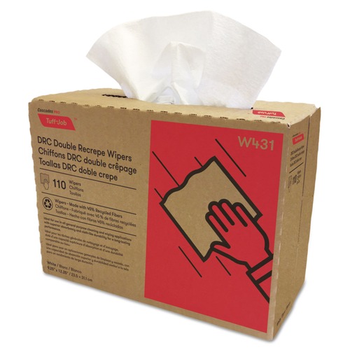 Paper Towels and Napkins | Cascades PRO W431 9.25 in. x 12.5 in. Tuff-Job Double Recrepe Wipers - White (12/Carton) image number 0