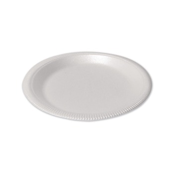 Plastifar 9 in. Diameter Poly Bag Plate Foam Dinnerware - White (500/Pack)