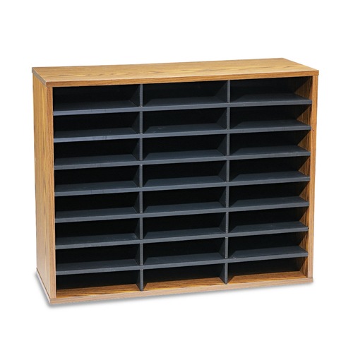 Office Jansan | Fellowes Mfg Co. 25043 24 Sections 29 in. x 11-7/8 in. x 26-7/16 in. Literature Organizer - Letter, Medium Oak image number 0