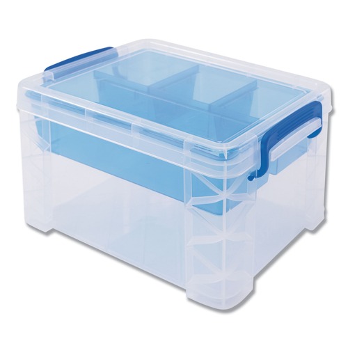  | Advantus 37375 Super Stacker Divided Storage Box with 5 Sections - Clear/Blue image number 0