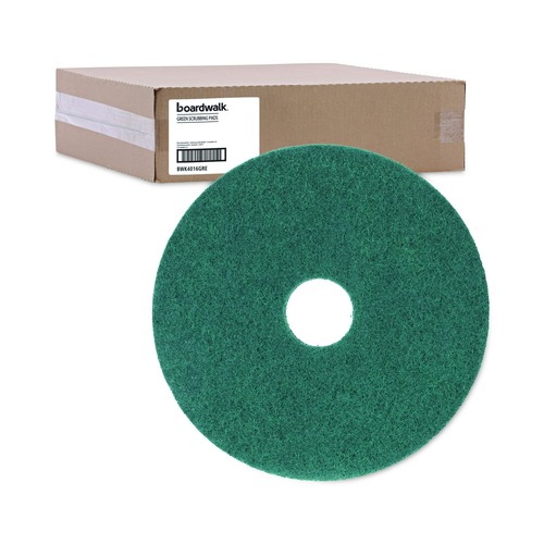 Cleaning Cloths | Boardwalk BWK4016GRE 16 in. Diameter Heavy-Duty Scrubbing Floor Pads - Green (5/Carton) image number 0