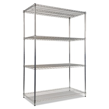 Alera 48 in. x 24 in. x 72 in. NSF Certified Industrial Four-Shelf Wire Shelving Kit - Silver