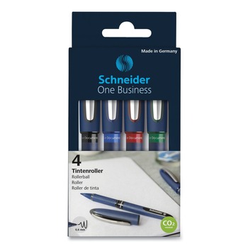 Schneider One Business Fine 0.6 mm Stick Rollerball Pen - Assorted Ink and Barrel Colors (4/Pack)