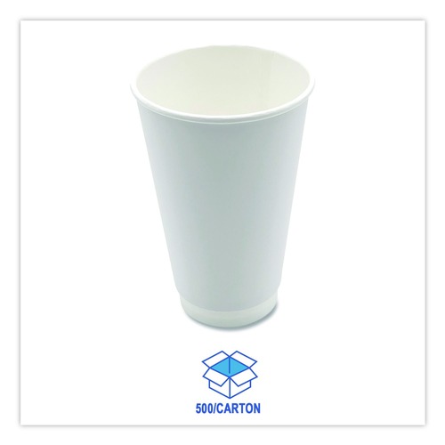 Cups and Lids | Boardwalk BWKDW16HCUP 16 oz Double-Walled Paper Hot Cups - White (500/Carton) image number 0