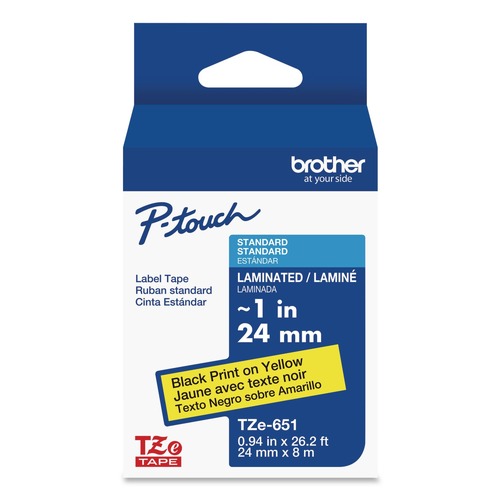 Bulk Savings Pricing 2 | Brother P-Touch TZE651 0.94 in. x 26.2 ft. TZe Standard Adhesive Laminated Labeling Tape - Black on Yellow image number 0