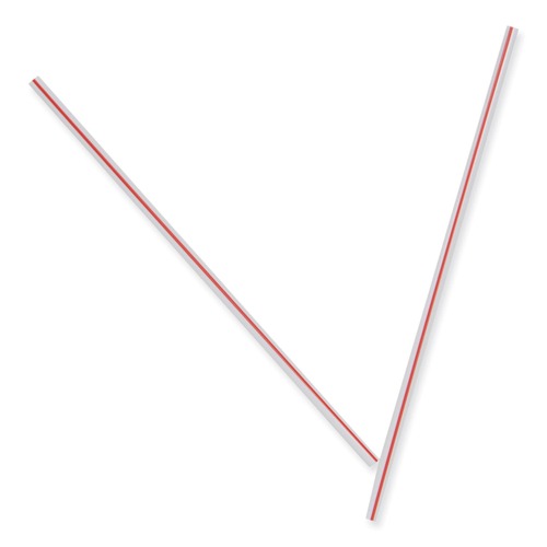 Cutlery | Dixie HS551 5.5 in. Plastic Unwrapped Hollow Stir-Straws - White/Red (10000/Carton) image number 0