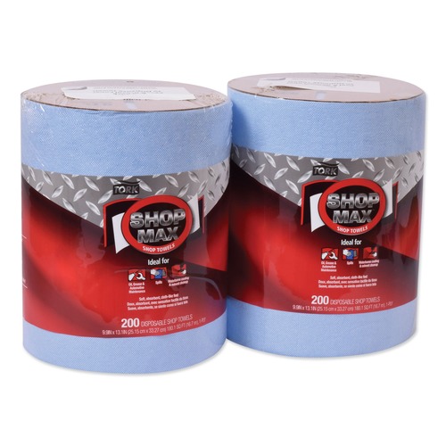 Paper Towels and Napkins | Tork 450338 Advanced ShopMax 9.9 in. x 13.1 in. Centerfeed Refill Wiper 450 - Blue (2 Rolls/Carton, 200 Wipes/Roll) image number 0