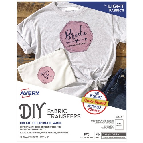 Office Jansan | Avery 03275 8.5 in. x 11 in. Fabric Transfers - White (12/Pack) image number 0